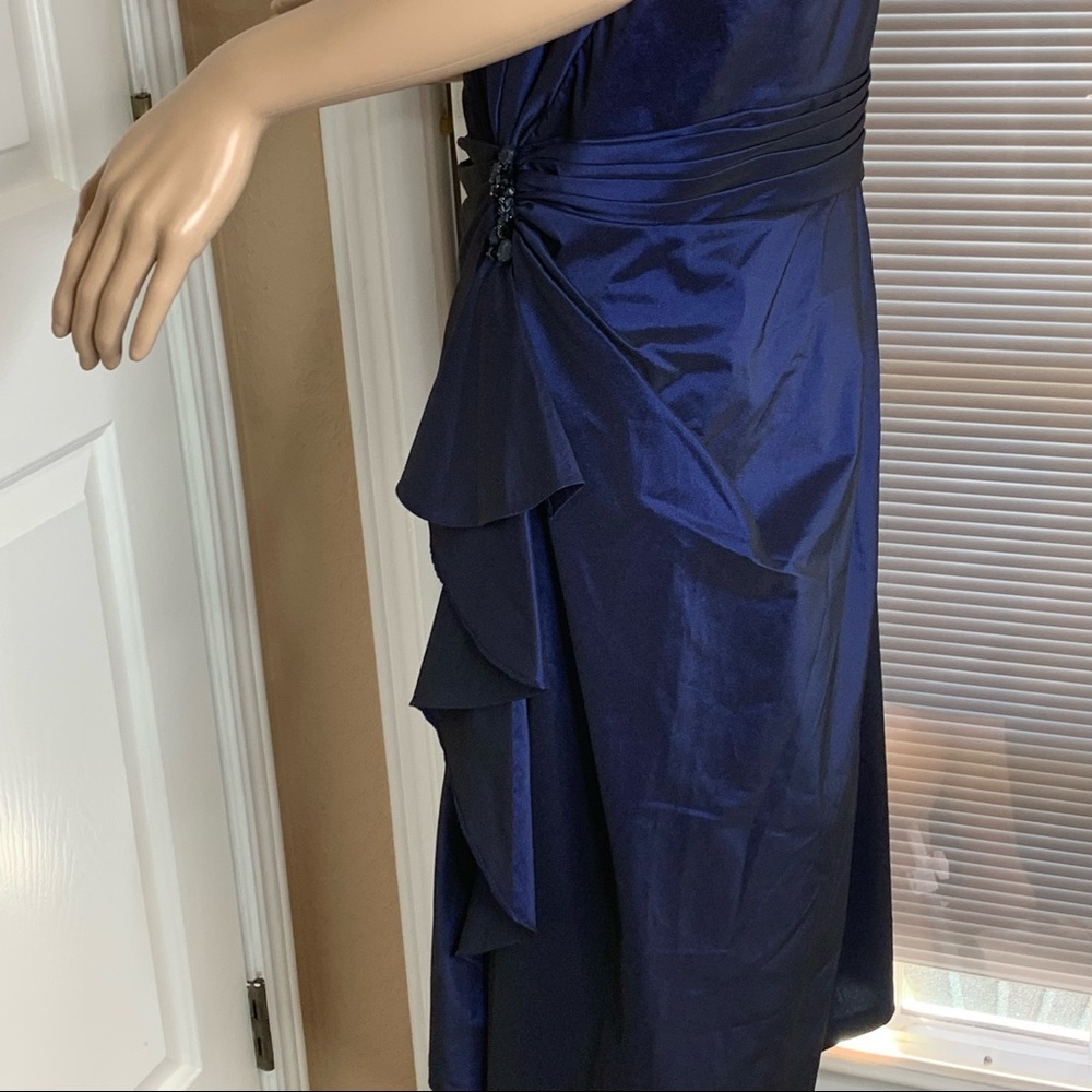 Tadashi Shoji Evening Cocktail Dress Blue Crystal Jeweled Ruched Size 10 - Picture 7 of 16